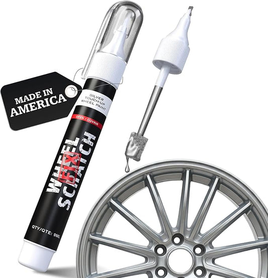 Wheel Scratch Fix® Silver Magic Car Scratch Remover Pen - Alloy Wheel Touch Up Paint Pen for Cars, Curb Rash Removal with Fast-Drying & Long-Lasting OEM Finish, Vehicles Rim Repair Paint for Chip (Light Silver (Pen Only))