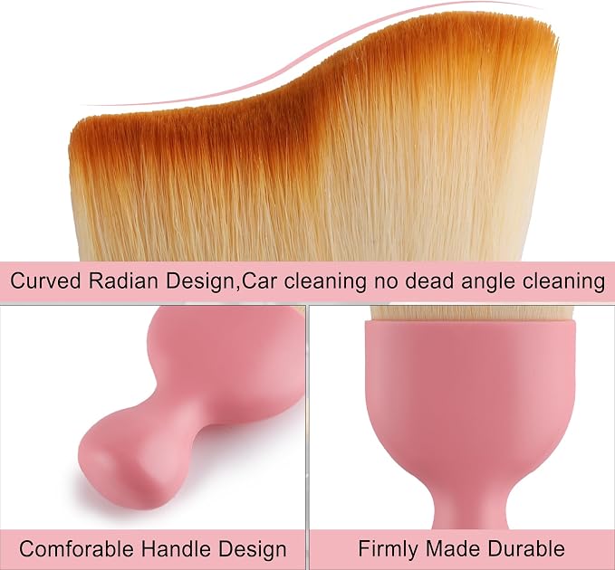 GaRhomxy Car Detailing Brushes, Car Interior Dust Sweeping Soft Brush, Soft Bristles Brush Cleaning Tool for Automotive Dashboard, Air Conditioner Vents, Computer, Scratch Free(Pink)