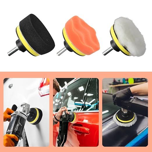 11Pcs Car Buffing Pads for Drill Polishing Kit, 3Inch Foam Polishing Pads, Car Buffers and Polishers Kit, Wool Pads Wax Buffer Drill Attachment with M10 Adapter