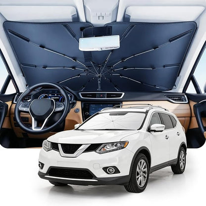 DMJN Umbrella Windshield Sun Shade for Nissan Rogue (2008-2026), Car Sunshade for Front Windshield [Nano Ice-Crystal Coatings] UPF50+ Heat & UV Block, Protect Interior & Keep Cooler