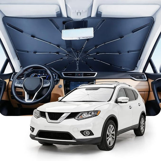 DMJN Umbrella Windshield Sun Shade for Nissan Rogue (2008-2026), Car Sunshade for Front Windshield [Nano Ice-Crystal Coatings] UPF50+ Heat & UV Block, Protect Interior & Keep Cooler