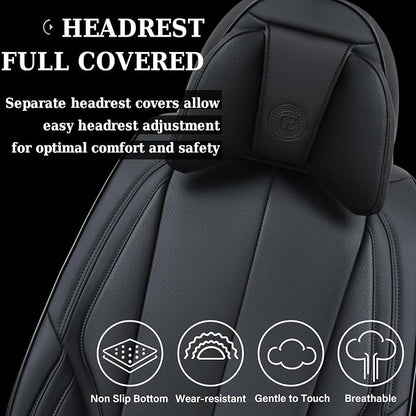 Coverado Universal Seat Covers Front, 2-Pack Universal Seat Covers for Cars, Waterproof Nappa Leather Car Seat Covers with Head Pillow, Auto Protectors Fit for Most Sedans SUV Pick-up Truck-Black