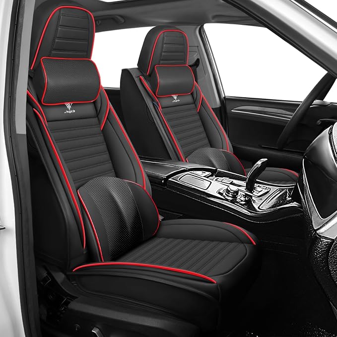 Seat Covers Fit for Nissan Rogue 2015-2026, Breathable and Comfortable Leather Car Seat Cover, Deluxe Waterproof Cushion Cover Auto Interior Accessories (Black Red)