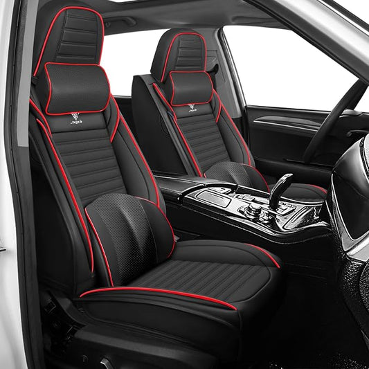 Seat Covers Fit for Nissan Rogue 2015-2026, Breathable and Comfortable Leather Car Seat Cover, Deluxe Waterproof Cushion Cover Auto Interior Accessories (Black Red)