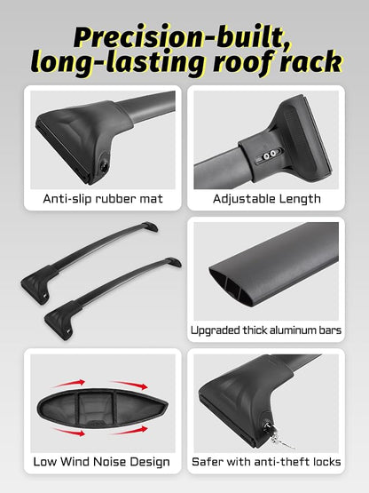 Gdydi 220lbs Lockable Roof Rack Cross Bars fit for Expedition/Max 2018-2026 Navigator 2018-2024 (Side Roof Rails), Black Aluminum Roof Rails Rooftop Cargo Crossbars