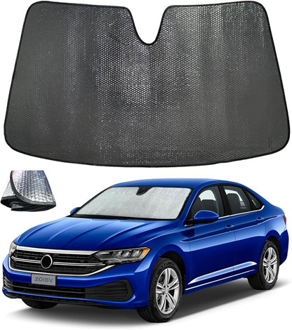 Car Windshield Sun Shade for Volkswagen VW Jetta 2019-2025 2026 Front Window Sunshade Sun Visor Protection Cover Accessories -5-Layer Bubble Foldable Thicken Blocks Heat & UV Rays Keep Car Coole