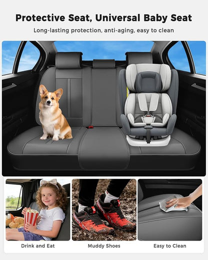 Huidasource Gray Back Seat Cover Luxury Nappa Leather, Rear Seat Cover with Velcro Adjustable, Ventilation Holes, Child Safety Seats, Back Seat Car Cover Universal Fit for Most Cars SUV Trucks, Gray