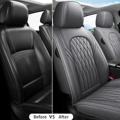WELLDO Nappa Faux Leather Car Seat Covers Full Set, Gray | Waterproof, Non-Slip Seat Protector, 0.28in Thickened Cushion, Airbag Compatible, Universal for Cars SUV Truck Pickup