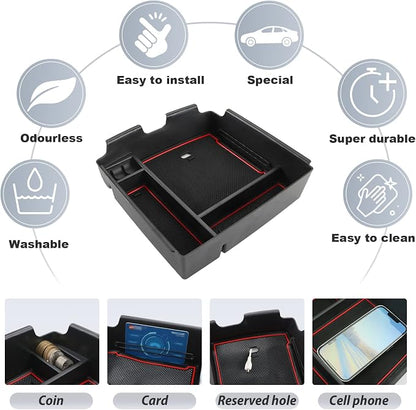 SKTU Compatible with 2022-2025 2026 Kia Carnival Center Console Organizer 2024 2025 2026 Carnival Accessories Insert ABS Materials Tray 2022-2026 Carnival Console Tray with Coin and USB Hole (Red)