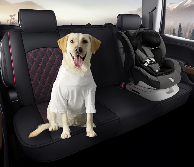 Aierxuan Back Seat Covers for Chevy Silverado GMC Sierra Pickup Custom Fit 2007-2026 1500 2500HD 3500HD Crew Double Extended Cab Waterproof Leather Split Bench 40/60, 50/50 (Rear Seat/Red)