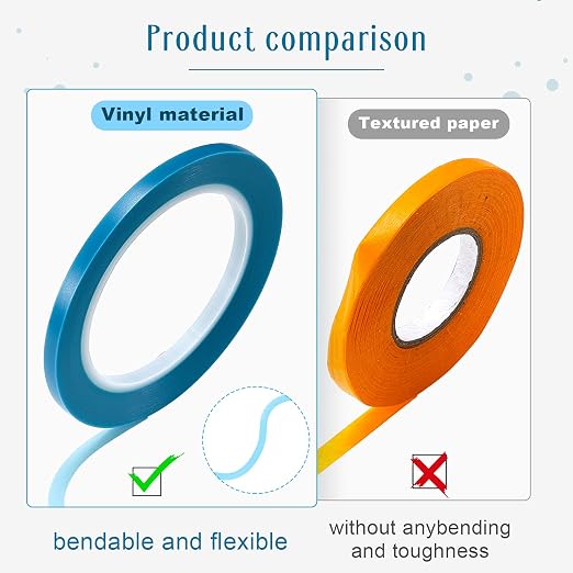 Xuniea 5 Rolls of Vinyl Tape Masking Tape Automotive Car Auto Paint for Curves, High Temperature Vinyl Low Tack(1/16 Inch, 1/8 Inch, 1/4 Inch, 1/2 Inch, 3/4 Inch, Blue)