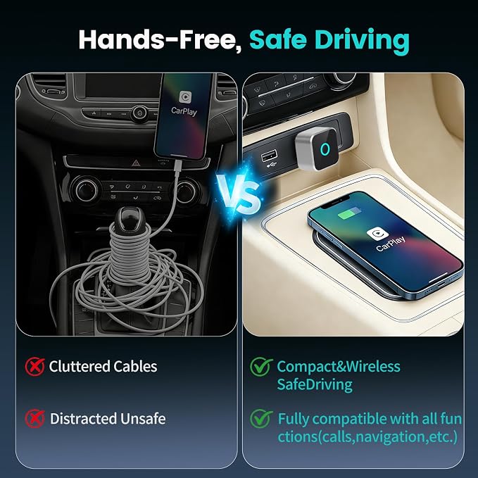 2026 Wireless CarPlay Adapter & Android Auto Dual System, Plug & Play Auto Connect Low Latency, USB-C Included, Compatible with Factory Wired CarPlay Cars for iPhone iOS 10+