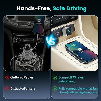 2026 Wireless CarPlay Adapter & Android Auto Dual System, Plug & Play Auto Connect Low Latency, USB-C Included, Compatible with Factory Wired CarPlay Cars for iPhone iOS 10+