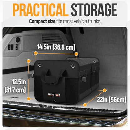 FORTEM Trunk Organizer For SUV Car Organizer and Storage, Collapsible Multi-Compartment Storage Bag Car Accessories for Women Men, 1680D Oxford, Non Slip Bottom, Adjustable Straps, Soft Cover (65L)