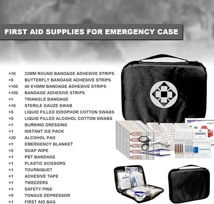 300Piece Travel First Aid Emergency Kit Home Essentials Hiking Survival Essential Kit for Outdoor Adventure Mini First Aid Kit for Backpack, Black 1st Aid