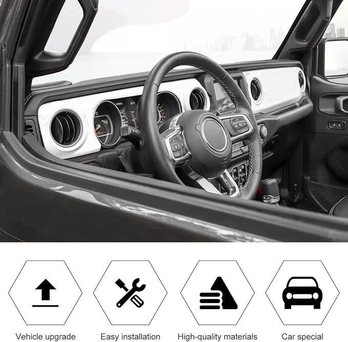RT-TCZ Center Console Trim Cover Dashboard Control Panel Cover Decorative Interior Accessories for Jeep Wrangler JL JLU & Gladiator JT 2018-2022,White