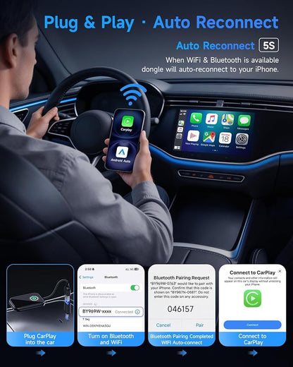 Smarter CarPlay Pro – 2-in-1 Wireless CarPlay & Android Auto Adapter, WiFi 6 & BT 5.4, Zero Latency Real-time Transmission, 5s Auto-Reconnect, Plug & Play, 98% Cars Compatible (2015+)