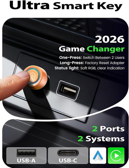 Wireless CarPlay Adapter, One-Click User Switch, Plug & Play, Converts Wired to Wireless Car Play Dongle, Fast & Stable for Cars 2016+ with Built-in Wired CarPlay & Android Auto Orange