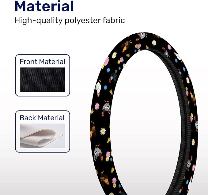 GENANY Chicken Steering Wheel Cover, Non Slip Polyester Car Wheel Protector for Car SUV Truck, Universal 15 Inch