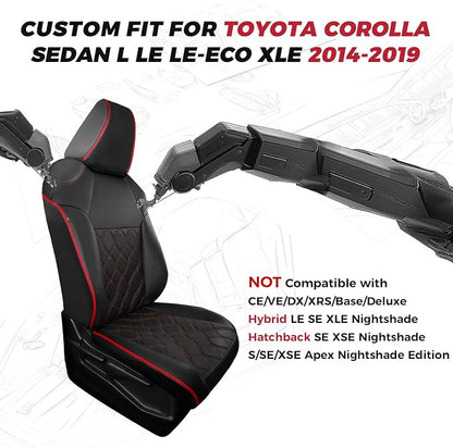 FREESOO for Toyota Corolla Seat Covers L LE XLE, LE Eco Sedan 2014 2015 2016 2017 2018 2019, Luxury Leather Seat Covers for Cars, Custom Fit Car Seat Covers, Waterproof Seat Cover, Black Red Full Set
