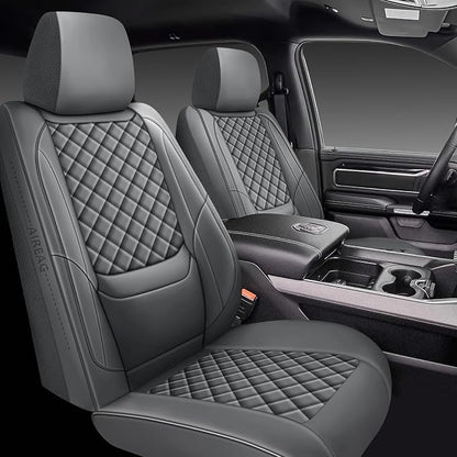 Ram 1500 Seat Covers 2019-2026 Full Set, Truck Interior Sets with Lumbar Support Custom Fit for Dodge Ram 1500/2500/3500 Crew/Mega Cab with Rear Flat Bench, Gray