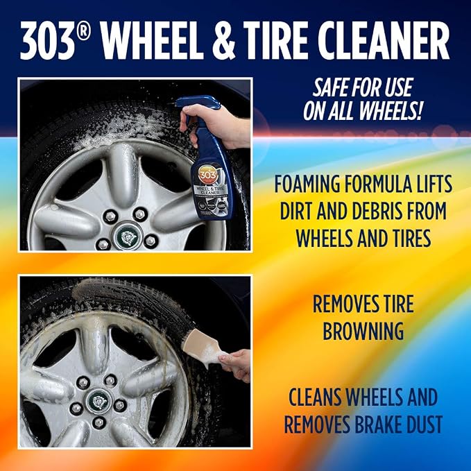 303 Products Wheel and Tire Cleaner - Cleans Both Wheels and Tires Effectively - Tough on Brake Dust - Removes Tire Browning - Foaming Formula, 16 fl. oz. (30590) Packaging May Vary