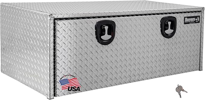 Buyers Products 1705120 Diamond Tread Aluminum Underbody Truck Tool Box, 18 x 24 x 48, Made in USA, .100 in. Thick, Corrosion Resistant, Locking Compression Latch, Secure Storage for Work Trucks