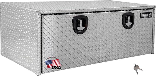 Buyers Products 1705120 Diamond Tread Aluminum Underbody Truck Tool Box, 18 x 24 x 48, Made in USA, .100 in. Thick, Corrosion Resistant, Locking Compression Latch, Secure Storage for Work Trucks