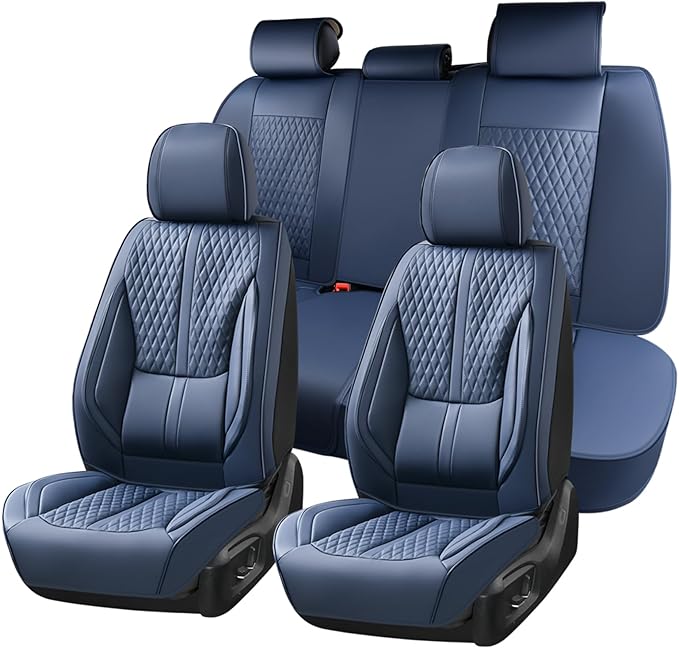 Huidasource Blue Seat Covers, Luxury Nappa Leather Car Seat Covers with Velcro Adjustable, Airbag, Lumbar Support, Cooling＆Heating, Seat Covers for Trucks Universal Fit for Most Cars SUV Trucks Blue