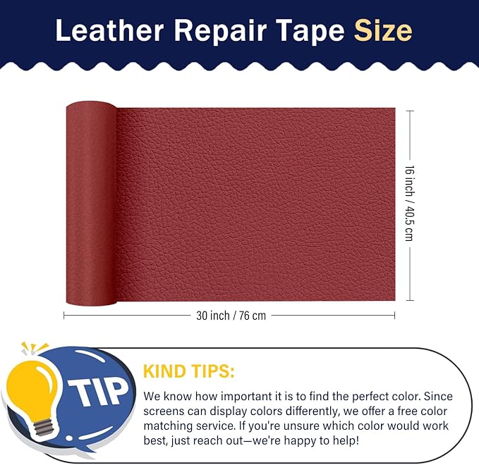 Zenyao Leather Repair Patch Tape - Self Adhesive Leather Repair Kit for Car Seat Furniture, Heavy Duty Vinyl Repair Patch for Couch Sofa, Waterproof for Rips Scratches Tears, 12x30 Inch Roll, Red