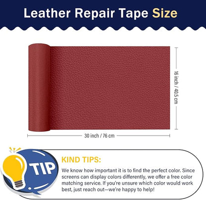 Zenyao Leather Repair Patch Tape - Self Adhesive Leather Repair Kit for Car Seat Furniture, Heavy Duty Vinyl Repair Patch for Couch Sofa, Waterproof for Rips Scratches Tears, 12x30 Inch Roll, Red