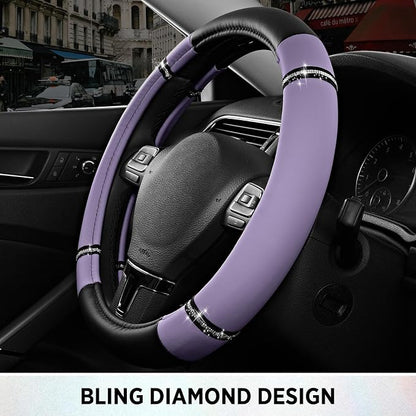 Road Comfort Leather Steering Wheel Cover – Premium Anti-Slip Car Steering Wheel Grip Cover – Universal Fit for 14.5”–15” Cars, Trucks & SUVs - Purple