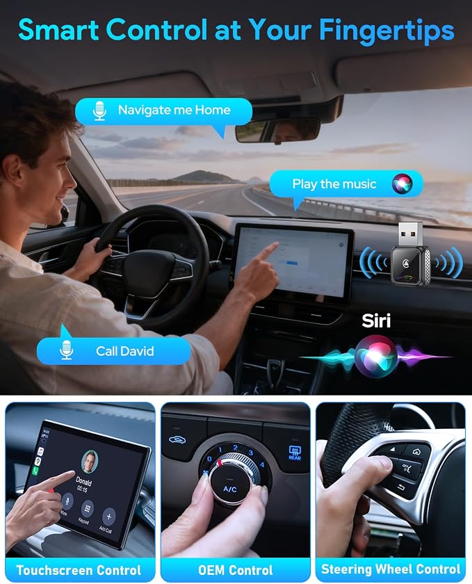 Super Mini Android Auto Wireless CarPlay Adapter - 3s Auto Connect Car Play Dongle, Zero Latency, Compatible with iOS & Android, 2017+ Models, USB/Type-C