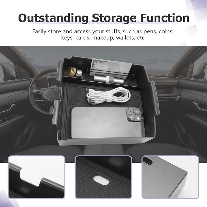 LUWU 2025 Tucson Accessories for 2025 2026 Hyundai Tucson Hybrid [Electronic Shift] Center Console Organizer Armrest Storage Box Armrest Console Organizer Insert Tray Black(NOT FOR 2025 SEL/SE/XRT)