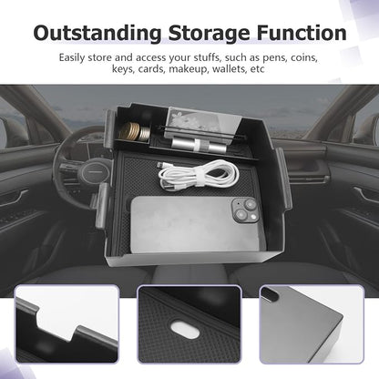 LUWU 2025 Tucson Accessories for 2025 2026 Hyundai Tucson Hybrid [Electronic Shift] Center Console Organizer Armrest Storage Box Armrest Console Organizer Insert Tray Black(NOT FOR 2025 SEL/SE/XRT)