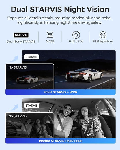 AZDOME M550 Max 4K 3 Channel Dash Cam, Dual STARVIS Sensors, 4K+2.5K+1080P Front and Rear Inside Triple Car Camera, Built-in WiFi GPS, 64GB Card Included, IR Night Vision, Ride Share Accessories
