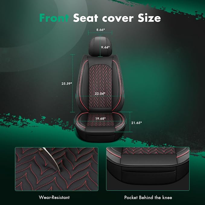 SCITOO Universal Front Seat Covers,2PCS Car Seat Covers Waterproof Vehicle Seat Covers Faux Leather Car Seat Cover For Cars SUV Pick-up Truck Sedan Seat Cover Set (Front, Black And Red)