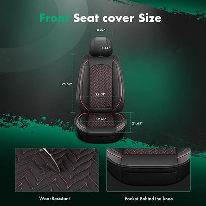 SCITOO Universal Front Seat Covers,2PCS Car Seat Covers Waterproof Vehicle Seat Covers Faux Leather Car Seat Cover For Cars SUV Pick-up Truck Sedan Seat Cover Set (Front, Black And Red)