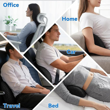 Lumbar Support Pillow, Memory Foam Lumbar Pillow for Office Chair and Car Seat, Back Pillow for Lower Back Pain Relief, Back Support Pillow for Sitting, Driving, Traveling (Dark Black)