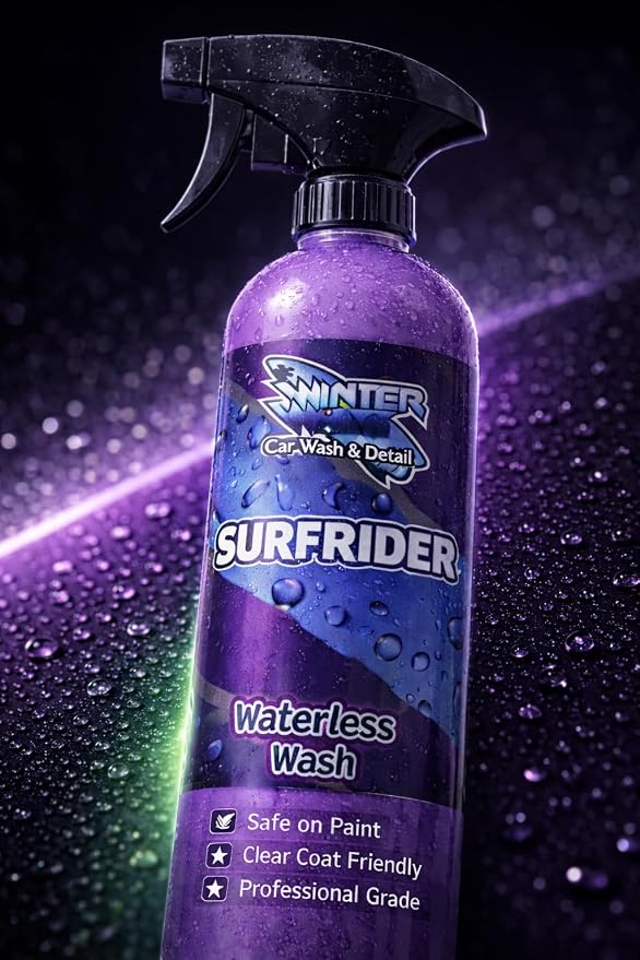 Winter White SURFRIDER Waterless Car Wash Spray – High gloss, scratch-free formula for all surfaces. Cleans, shines, and protects with UV defense. 2-pack of 16oz bottles for pro results anytime!
