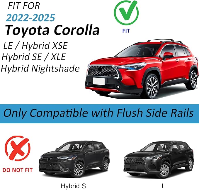 260lbs Lockable Roof Rack Cross Bars Compatible with Toyota Corolla 2022-2025 (with Flush Side Rails), Heavy Duty Aluminum Roof Rails Crossbars Rooftop Luggage Racks for Corolla 2022 2023 2024 2025