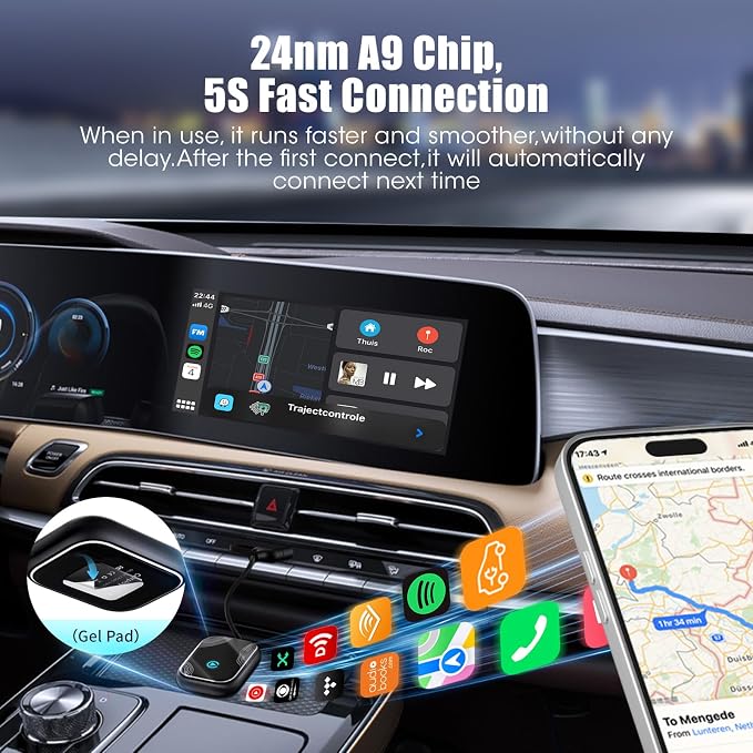 2in1 Wireless Carplay Adapter for iPhone Android,for Toyota/Honda/Cadillac/Ford/Chevrolet/Jeep Carplay,Plug Play Automatic Reconnect,Convert Wired to Wireless Bluetooth Carplay Dongle(USB A/C)06d