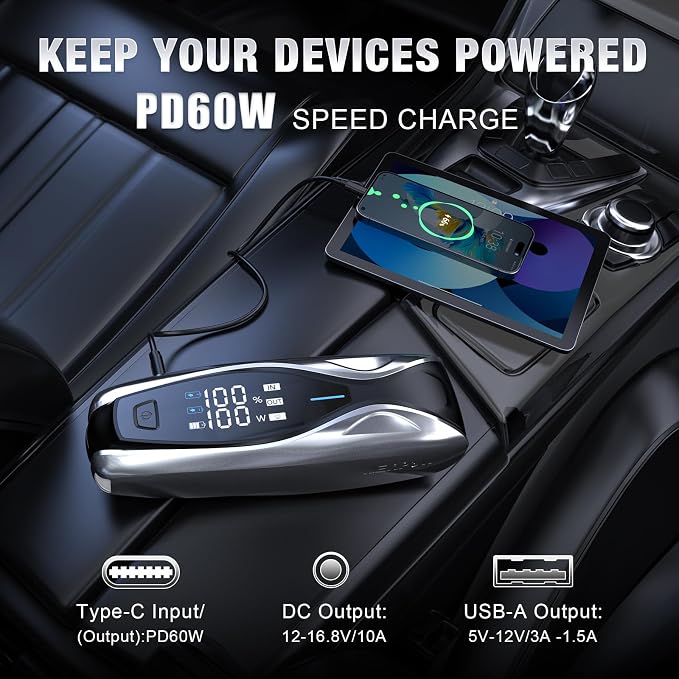 NEXPOW X7 3000A Car Jump Starter, 12V Portable Battery Pack with 60W PD Two-Way Fast Charging, 3.2" HD Display, Up to 12L Gas & 10L Diesel