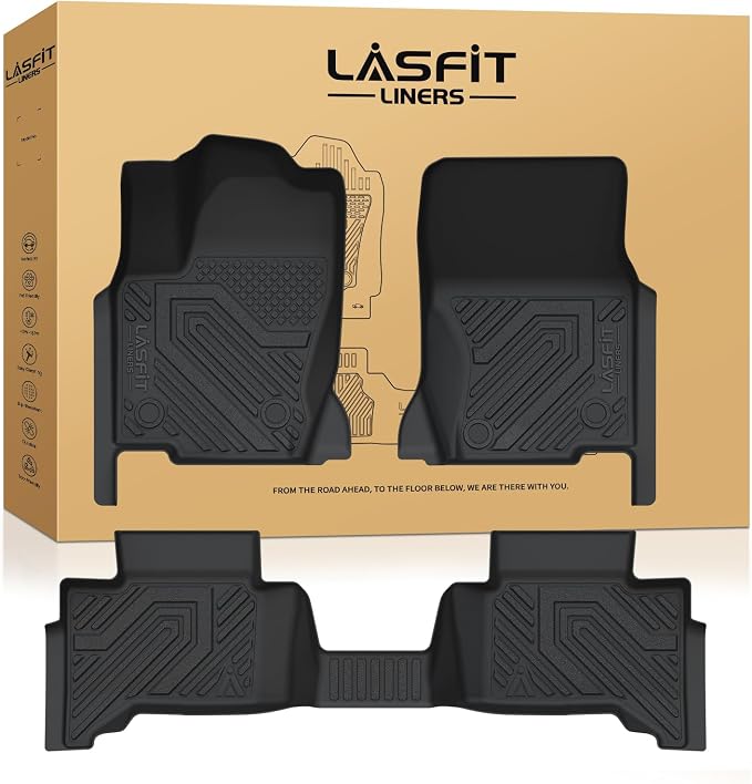 LASFIT Floor Mats for Toyota Land Cruiser 2024-2026 2027/ for Lexus GX550 5-Seat with Cool Box 2024-2026, All-Weather Protection TPE 1st & 2nd Row Car Liners for Toyota Accsessories, Black