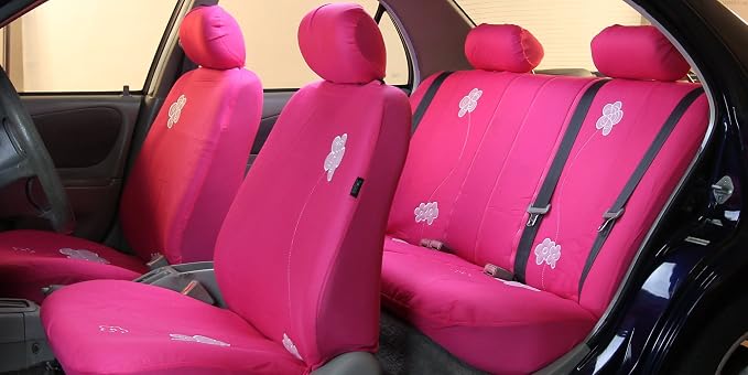 FH Group Full Set Cloth Car Seat Covers - Low Back Front Seat Covers, Universal Fit, Airbag Compatible, Split Bench Rear Seat, Washable Seat Cover for SUV, Sedan, Van, Pink