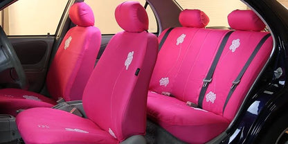 FH Group Full Set Cloth Car Seat Covers - Low Back Front Seat Covers, Universal Fit, Airbag Compatible, Split Bench Rear Seat, Washable Seat Cover for SUV, Sedan, Van, Pink