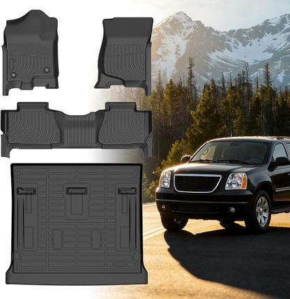 Floor Mats for Chevy Tahoe 2007 2008 2009 2010 2011 2012-2014 & GMC Yukon Bench (NOT fit XL or Hybrid), for Chevrolet Tahoe Floor Mats 1st & 2nd Row & Cargo Liner, 8 Seats, TPE Summer Winter