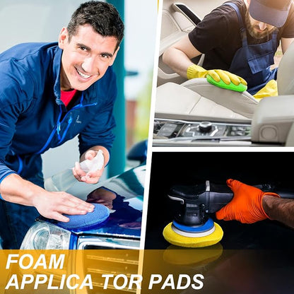 Tallew 50 Pcs Car Wax Microfiber Applicator Pads 5" Diameter Polishing Foam Pads Tire Soft Foam Sponge for Cars Detail Buffing Cleaning Polishing(4 Colors)