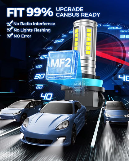 Marsauto H11/H8 LED Fog Light Bulb, 12,000 LM 600% Brightness H8 H16 Fog Light Bulbs, 360° Illumination Upgraded 60 Pcs Chips, 6500K White 1:1 Mini Size H11 Led Fog Lights Pack of 2