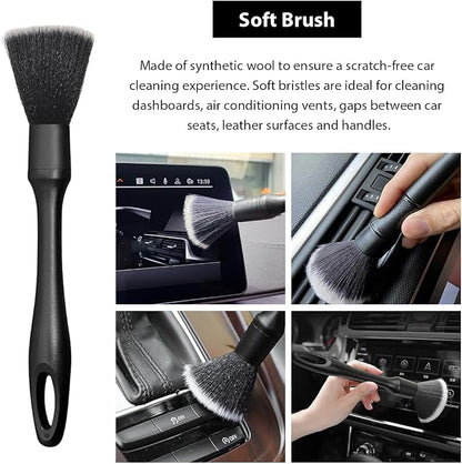 4 PCS Car Detailing Brush Set, Boars Bristle No Scratch Dusting Tool Cleaning Auto Interior or Exterior, Premium Brushes Cleaning Supplies for Dashboard Air Vent Seat Wheel